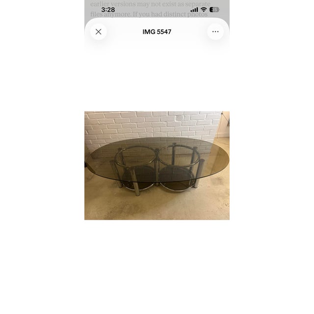 1970s 1970s Chrome & Smoked Glass Oval Coffee Table, Paul Mayen Style - Interlocking Ring Base For Sale - Image 5 of 7
