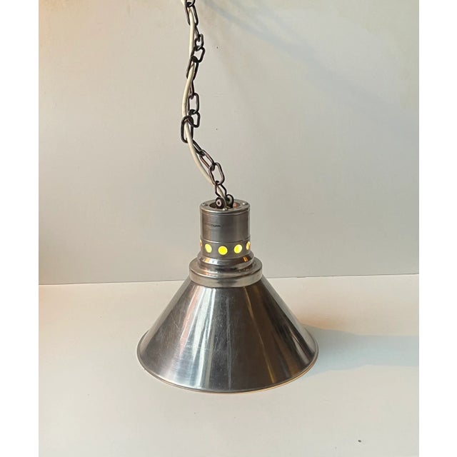 Silver Danish Industrial Aluminium Hanging Lamp by Nordisk Solar, 1940s For Sale - Image 8 of 9