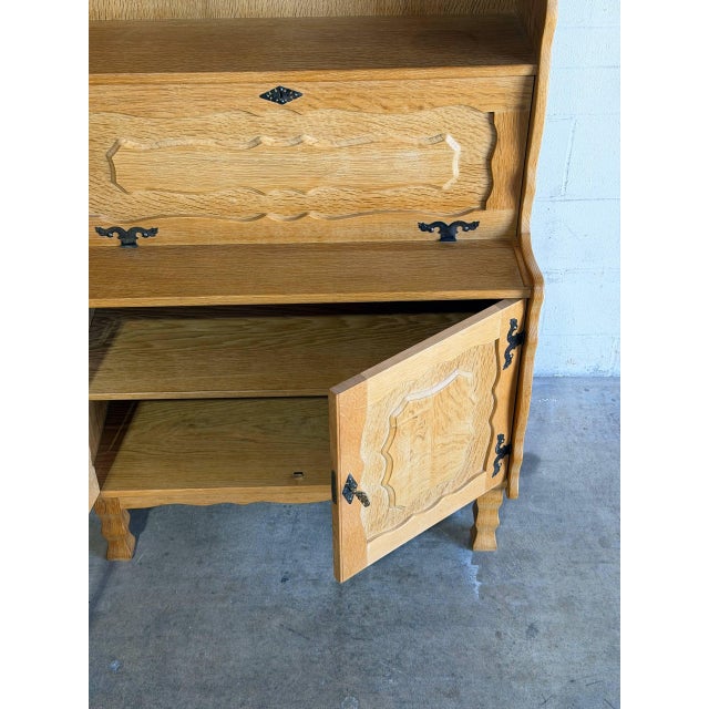 Danish Oak Hutch Display Cabinet With Drop-Front Secretary Desk Mid-Century Modern 1970s For Sale In Los Angeles - Image 6 of 12