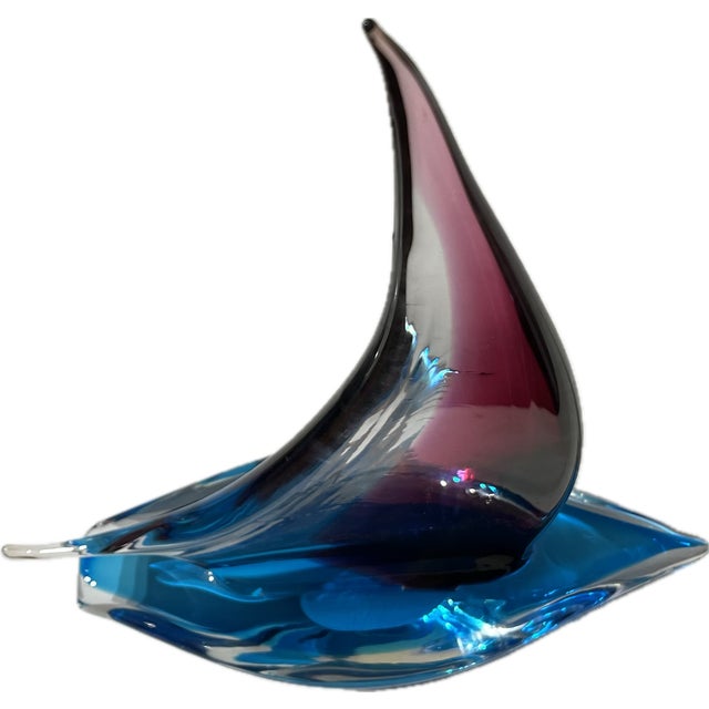 Formia Murano 1980s Italian Blown Glass Sailboat Sculpture For Sale - Image 4 of 5