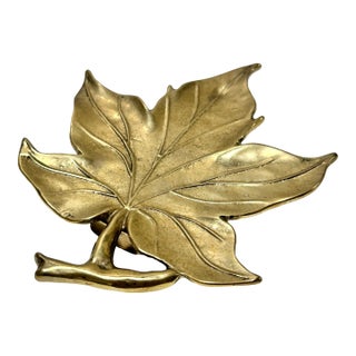 Vintage Solid Brass Leaf Door Knocker With Branch Handle For Sale