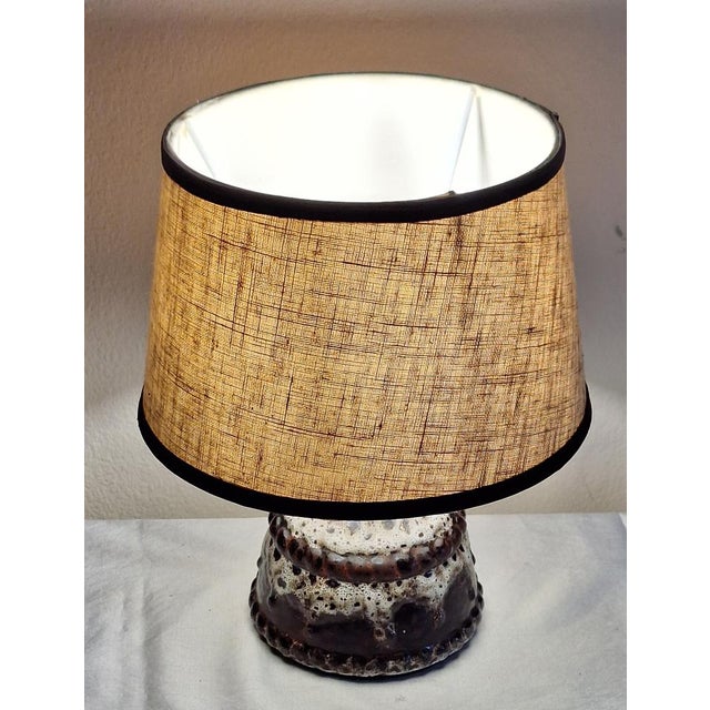Vintage Pan Table Lamp with Fat Lava Brown Ceramic Base and Beige Fabric Shade, 1970s For Sale - Image 3 of 9