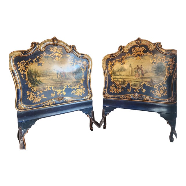 Incredible Pair of 19th Century Hand Painted Twin Beds. For Sale