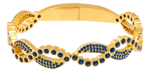 Modern Style Sapphire Gemstone & Gold Bangle Bracelet