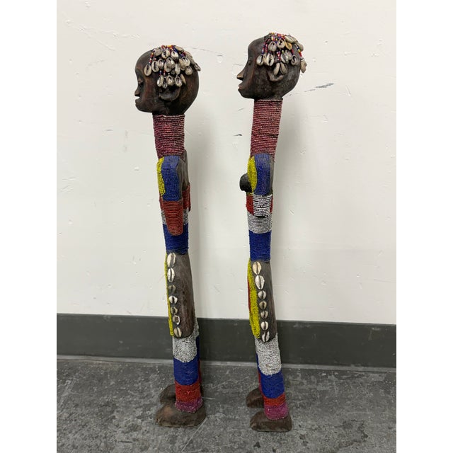 Cameroon Grassfields Bamileke Beaded Standing Figures, Pair For Sale - Image 4 of 12