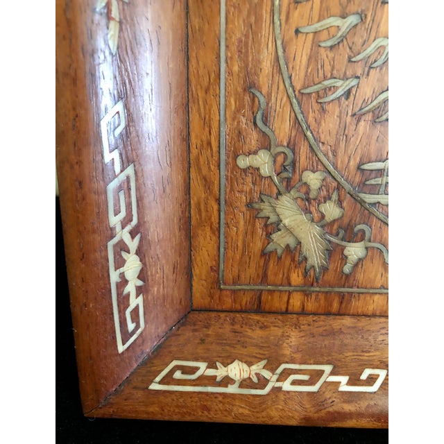 Antique Early 20th Century Asian Solid Wood With Ivory Inlaid Carvings