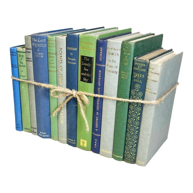 Decorative Books - Vintage Spring Mix Book Bundle - 1 Foot of Blue and Green Books For Sale