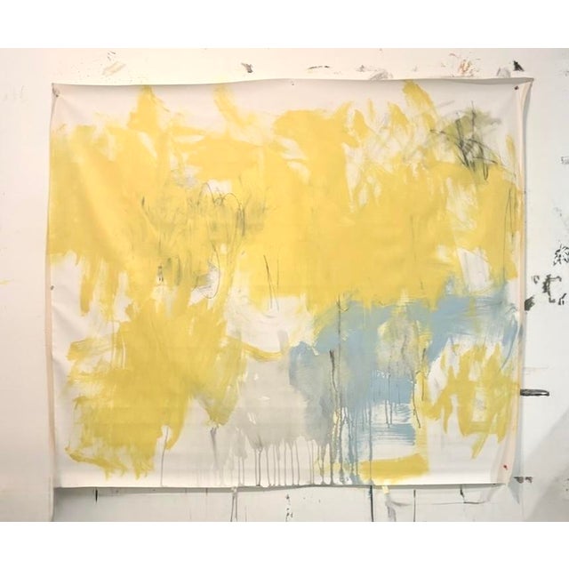 Acrylic and graphite on un-stretched canvas. Full canvas dimensions measure 65W x 55H. Stretches to approximately 62 x 52...