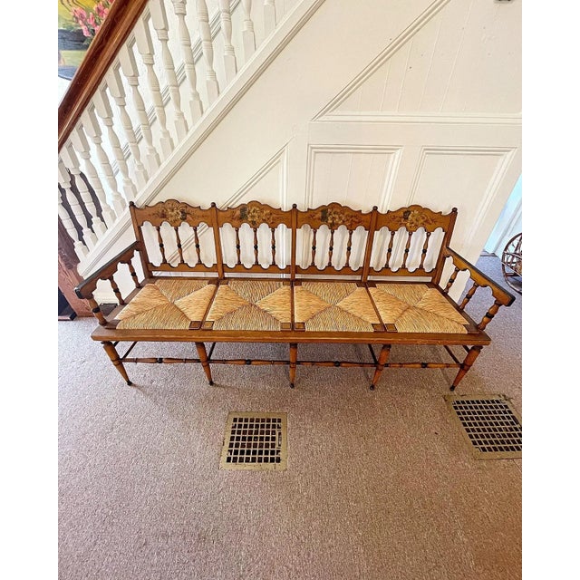 Farmhouse Late 19th Century American Painted Rush Seat Bench For Sale - Image 3 of 10