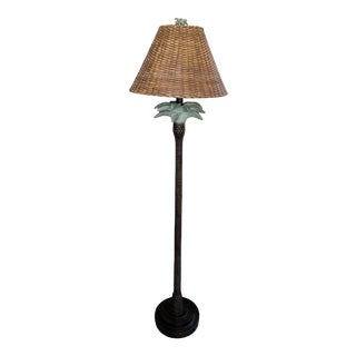 Vintage 1980s Frederick Cooper Style Palm Tree Floor Lamp W/Shade For Sale