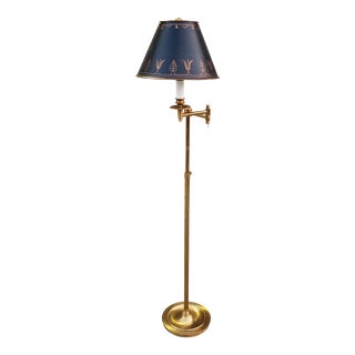 Lillian August Tole Painted Brass Swing Arm Floor Lamp For Sale