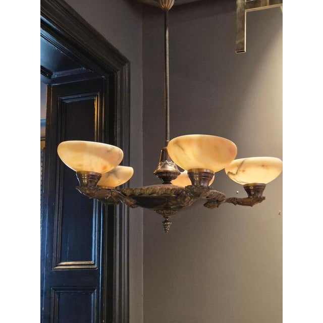 Decorative Pendant Light in Bronze and Alabaster, 1950s For Sale - Image 4 of 10