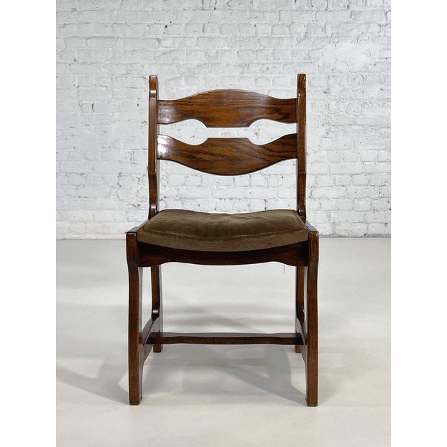 Brutalist Dining Chairs in Wood and Fabric by Guillerme et Chambron, 1950s, Set of 6 For Sale - Image 3 of 10