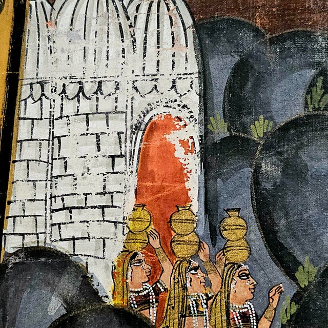 Mid 20th Century Monumental Nathdwara Style Krishna Painting on Silk, Framed 76" For Sale - Image 5 of 17