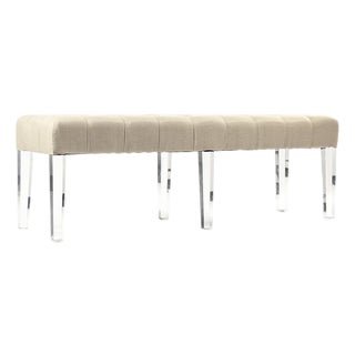 Meline Natural Linen Bench with Acrylic Legs For Sale
