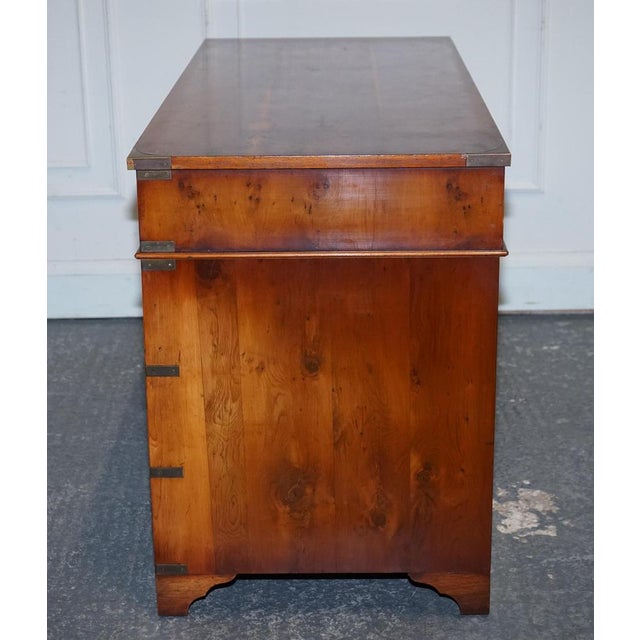 Vintage Military Campaign Twin Pedestal Desk in Yew Wood For Sale - Image 15 of 18