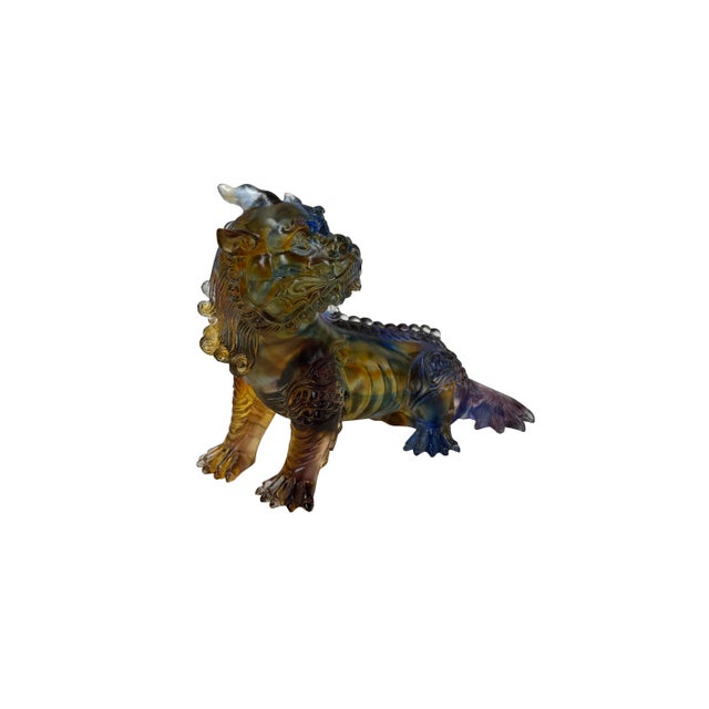 Mixed Color Crystal Glass Mythical Pixiu Fengshui Art Figure For Sale - Image 9 of 10