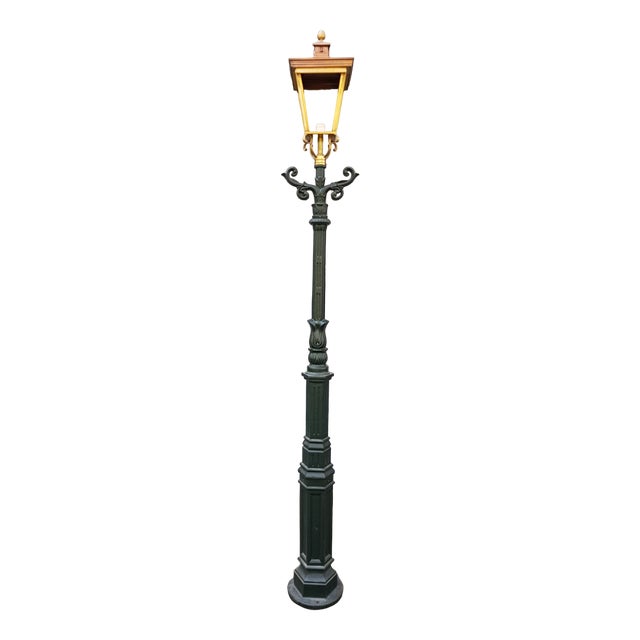 Cast Iron Lamp Post M2 with Copper Square Lantern For Sale