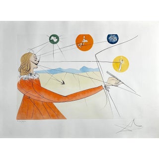 1970s Dali Dalinean Prophecy Hand Signed Numbered Etching Surrealism Art For Sale