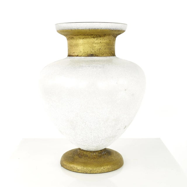 Mid Century Frosted Art Glass With Gold Vase For Sale - Image 11 of 11