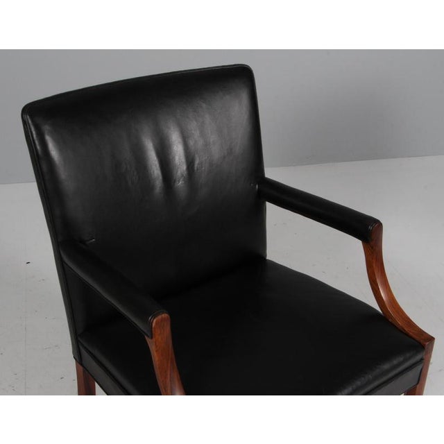 Armchair of Black Leather attributed to Ole Wanscher, Denmark, 1950s For Sale - Image 6 of 9