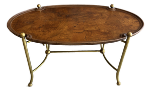 Late 20th Century Mid-Century Brass & Patch Burl Wood Top Oval Table
