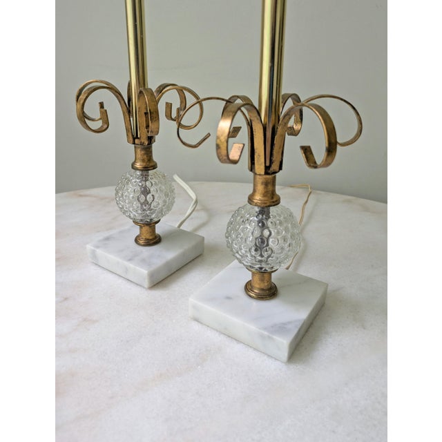 Mid-Century Modern Vintage Marble & Hobnail Glass Vanity Table Lamps, a Pair For Sale - Image 3 of 9