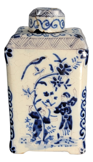Antique Dutch Delftware Blue and White Chinoiserie Tea Caddy, 1700s