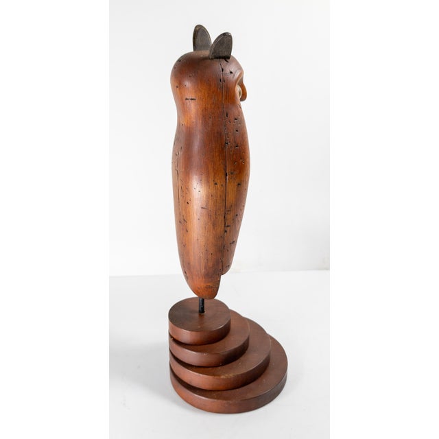 1980's Carved Wood Folk Art Owl After Smithsonian Museum Example, Signed For Sale - Image 4 of 13