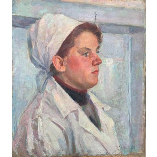 1970s Oil Portrait: Soviet Woman, Sokolovsky, 1970s 43-37 For Sale