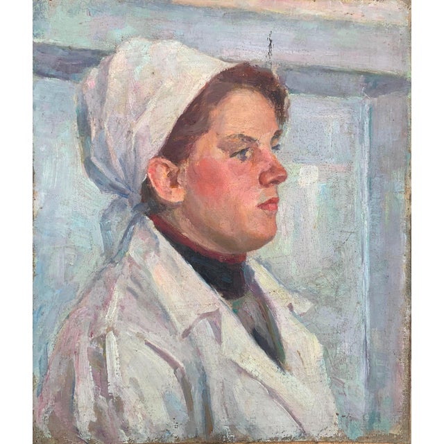 1970s Oil Portrait: Soviet Woman, Sokolovsky, 1970s 43-37 For Sale