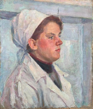 1970s Oil Portrait: Soviet Woman, Sokolovsky, 1970s 43-37