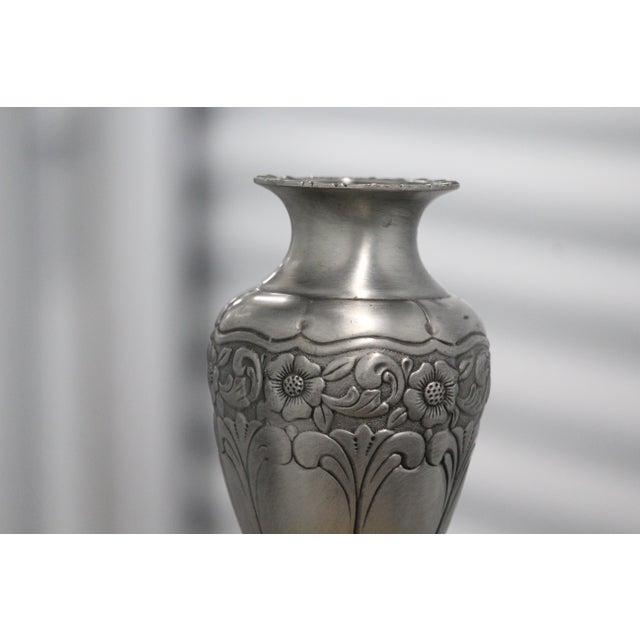 Gray Art Nouveau Ornate Pewter Vase, France, 1920s For Sale - Image 8 of 11