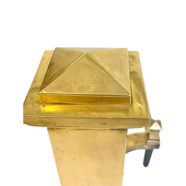 Early 20th Century Pair Antique English Georgian Style Brass and Iron Andirons Chenets For Sale - Image 5 of 16