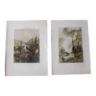 Antique Folio Size 19th Century Lithograph Views of Nice & Savoy, France - a Pair For Sale