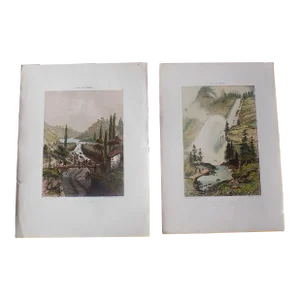 Antique Folio Size 19th Century Lithograph Views of Nice & Savoy, France - a Pair