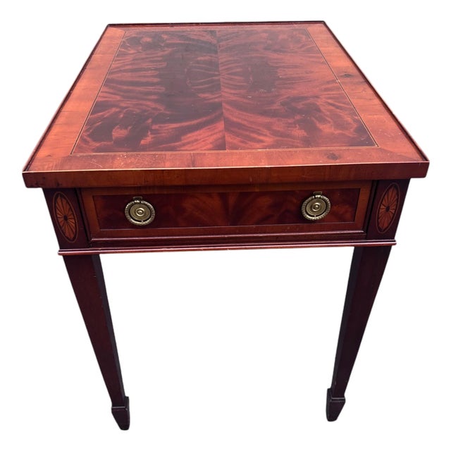 Late 20th Century Hekman Crotch Mahogany Side Table For Sale