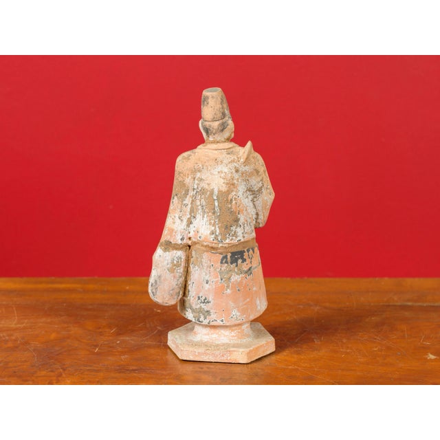 Tang Dynasty Chinese Court Official Terracotta Sculpture with Original Paint For Sale - Image 9 of 12