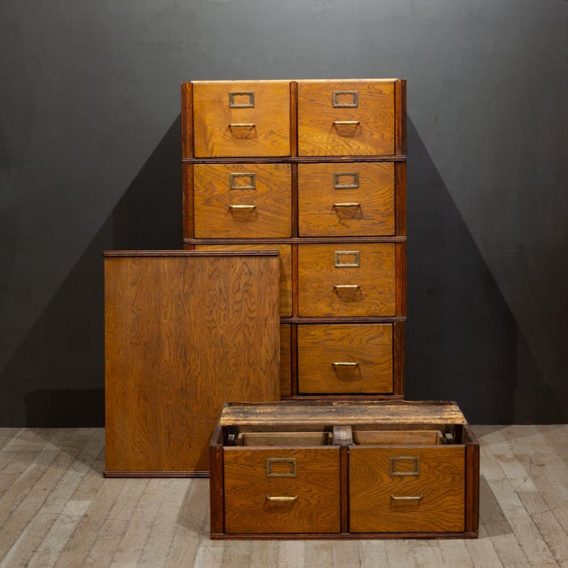 Monumental Yawman and Erbe Oak Five-Section Modular File Cabinet c.1910 For Sale - Image 12 of 13