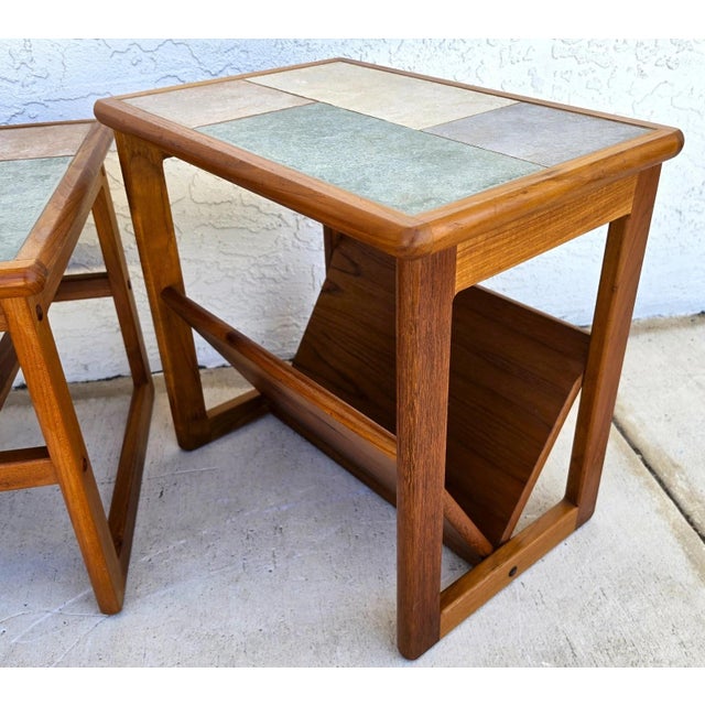 Mid-Century Modern Vintage Mobelfabrikken Toften Danish MCM Solid Teak & Tile Coffee & Side Table For Sale - Image 3 of 12