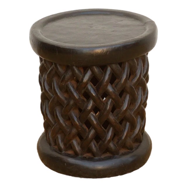 Finely Carved Lattice Bamileke Stool For Sale