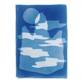2026. Misty Mountain Eve, Modern Landscape, Handmade Monotype Cyanotype on Watercolor Paper by Kind of Cyan For Sale