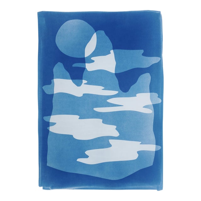 2026. Misty Mountain Eve, Modern Landscape, Handmade Monotype Cyanotype on Watercolor Paper by Kind of Cyan For Sale