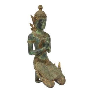 Late 20th Century Thai Gilt Bronze Buddhist Figure of Thephanom Guardian Angel For Sale