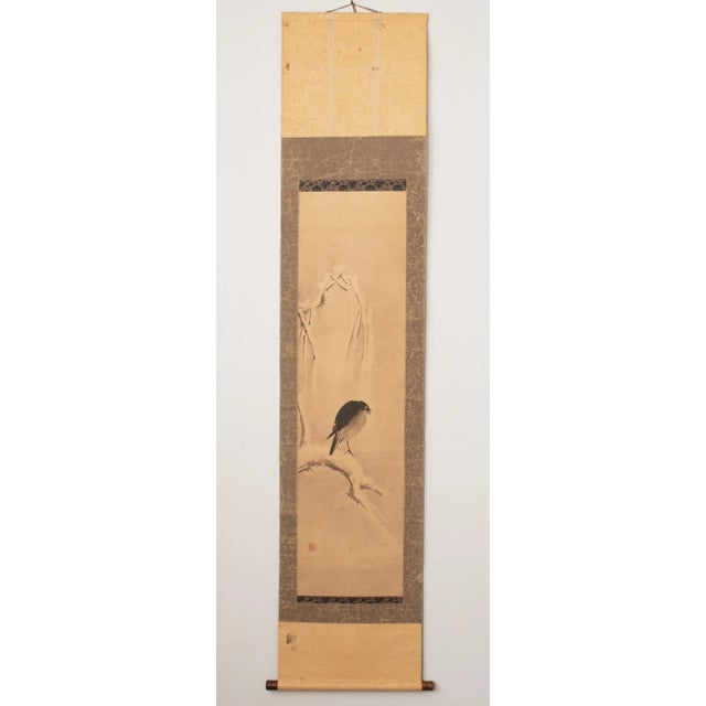 1920s Late Meiji to Early Showa Japanese Watercolor Scroll Painting, "The Crow and the Snow" For Sale - Image 9 of 12