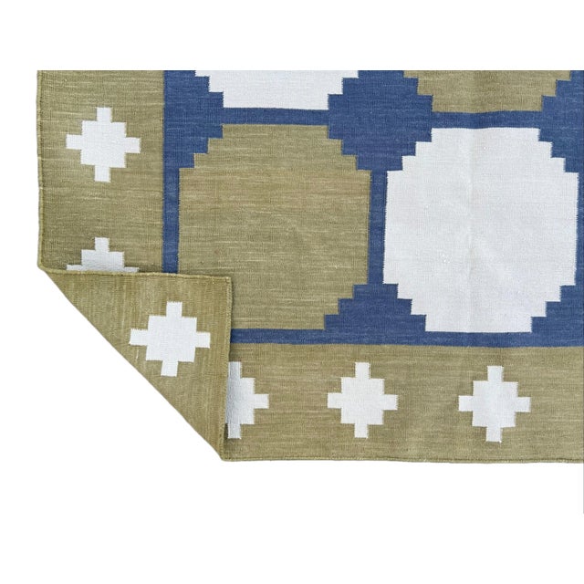 Casa Cosima Not Yet Made - Made To Order Handmade Cotton Area Rug Vegetable Dyed Olive Green, Cream and Blue Vista Rug-9'x12' For Sale - Image 4 of 12
