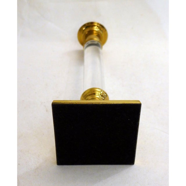 Vintage Column Candleholder in Gilded Brass and Transparent Acrylic Glass, 1970s For Sale - Image 4 of 10