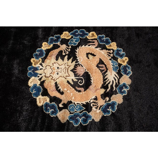 1920s Black Dragon Antique Chinese Peking Rug Handknotted Wool Carpet For Sale - Image 4 of 6