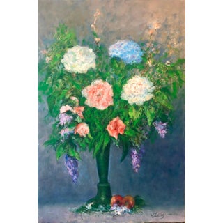 William Schultz, American Impressionist Floral Oil Painting Vibrant Flowers in Vase For Sale