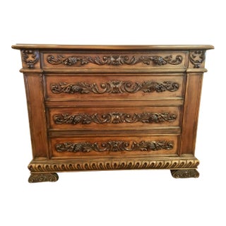 European Walnut Carved Chest of Drawers For Sale